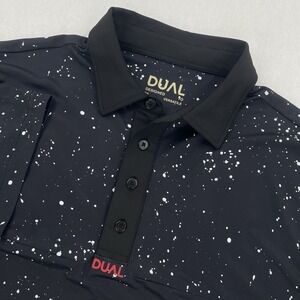 DUAL Icon Polo Shirt Men's L Black Galaxy Print Performance Stretch Golf